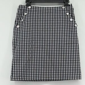 J.McLaughlin Gingham Button Front A-Line Skirt Size 6 Navy White Pockets